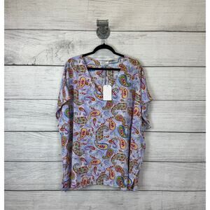 Emily Wonder Plus Size Bright Colorful Spring Paisley Oversized Top Size 3X